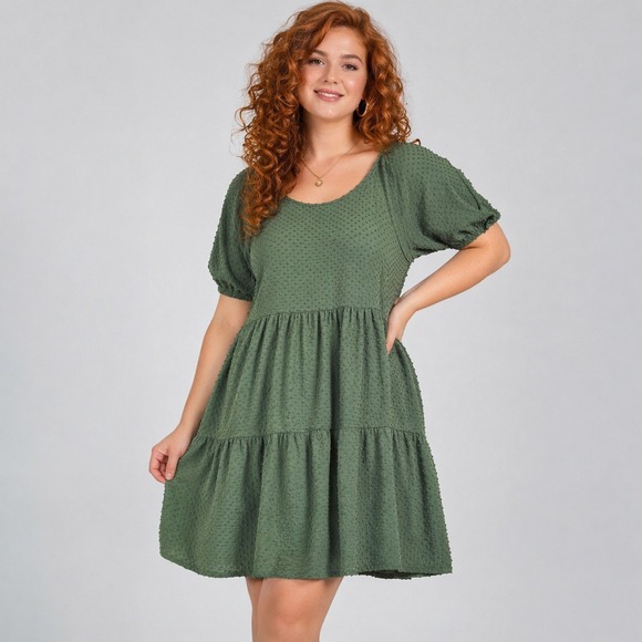 J.CREW Dresses & Skirts - J.CREW Size XL Olive Green Short Sleeve Clip-Dot Tiered Babydoll Dress NWT BK512